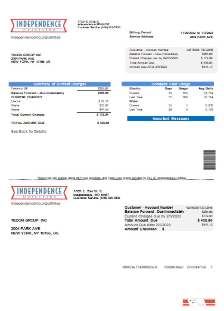 City of Independence Utilities Center (IUC) utility business bill, SCR PSD template